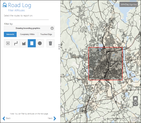 Route selection by a drawing a rectangle Route selection by a drawing a rectangle